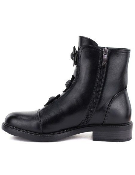 Botki damskie z ozdobnymi kwiatkami ocieplane czarne potocki sz12852