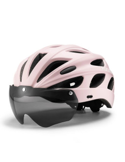 Kask rowerowy rockbros z szybką, odpinane okulary z ochroną uv, odłączany daszek, unisex - różowy 2