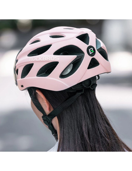 Kask rowerowy rockbros z szybką, odpinane okulary z ochroną uv, odłączany daszek, unisex - różowy