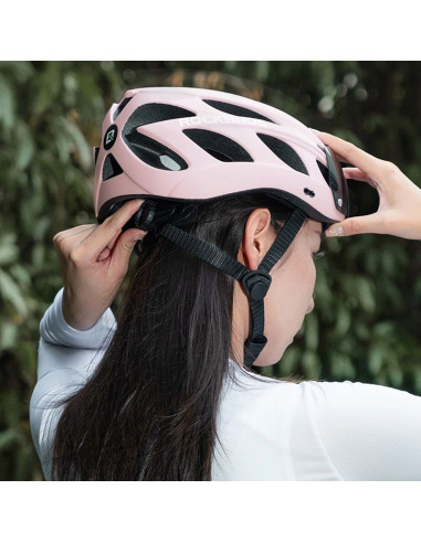 Kask rowerowy rockbros z szybką, odpinane okulary z ochroną uv, odłączany daszek, unisex - różowy