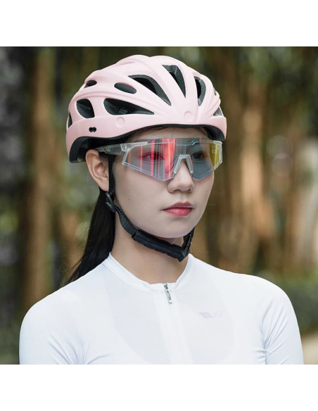 Kask rowerowy rockbros z szybką, odpinane okulary z ochroną uv, odłączany daszek, unisex - różowy