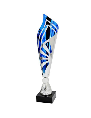 Puchar metalowy srebrno niebieski 39 cm tryumf