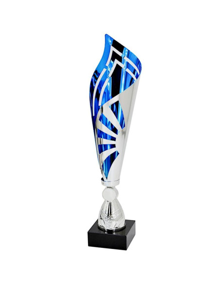 Puchar metalowy srebrno niebieski 39 cm tryumf