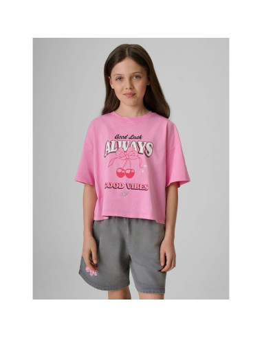 T-shirt boxy z nadrukiem dziewczęcy 4f 4fjraw26ttshf4239-56s