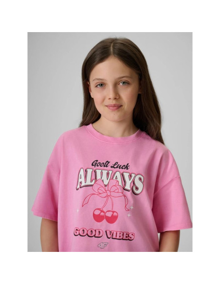 T-shirt boxy z nadrukiem dziewczęcy 4f 4fjraw26ttshf4239-56s