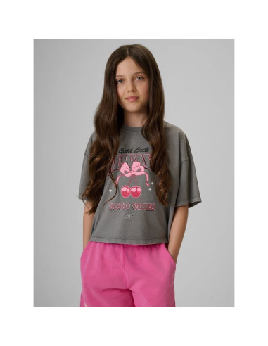 T-shirt boxy z nadrukiem dziewczęcy 4f 4fjraw26ttshf4239-22s