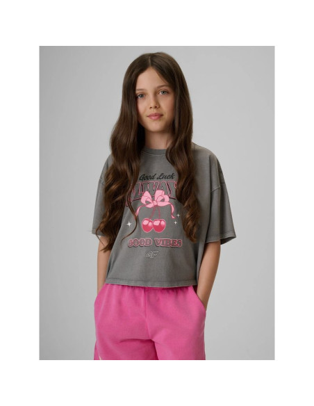 T-shirt boxy z nadrukiem dziewczęcy 4f 4fjraw26ttshf4239-22s