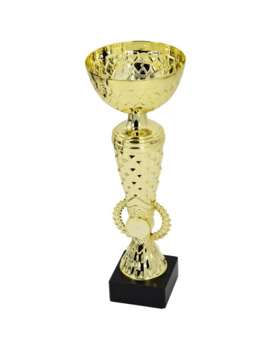 Puchar metalowy złoty 23,5 cm czarna podstawa tryumf
