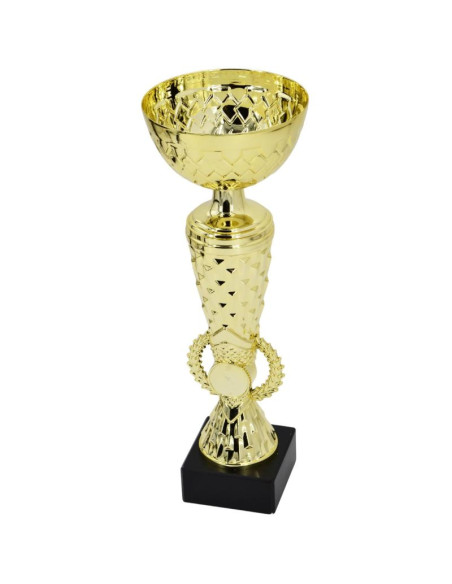 Puchar metalowy złoty 23,5 cm czarna podstawa tryumf
