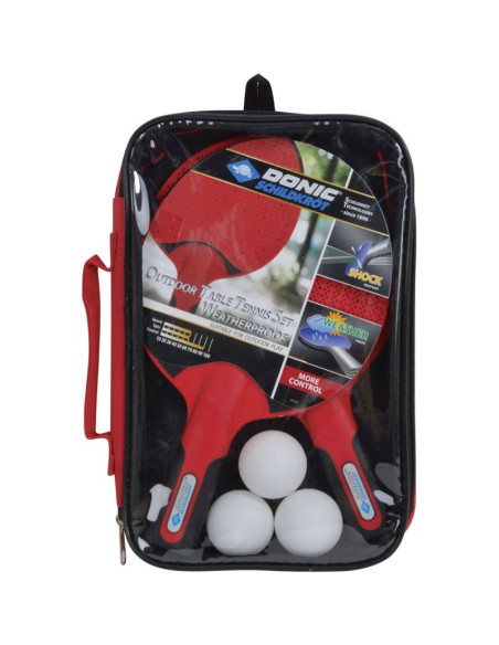 Zestaw do tenisa stołowego outdoor weatherproof 2 rakietki 3 piłeczki donic